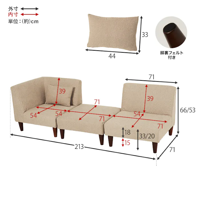 萩原スリーアイ HAGIHARA ソファ3点セット フラットS-GY-3S グレー 組み換え 一人掛け用+コーナー+オットマンの3点セット 3000002624 ソファ ソファベッド ソファセット 4934257316880【別送品】