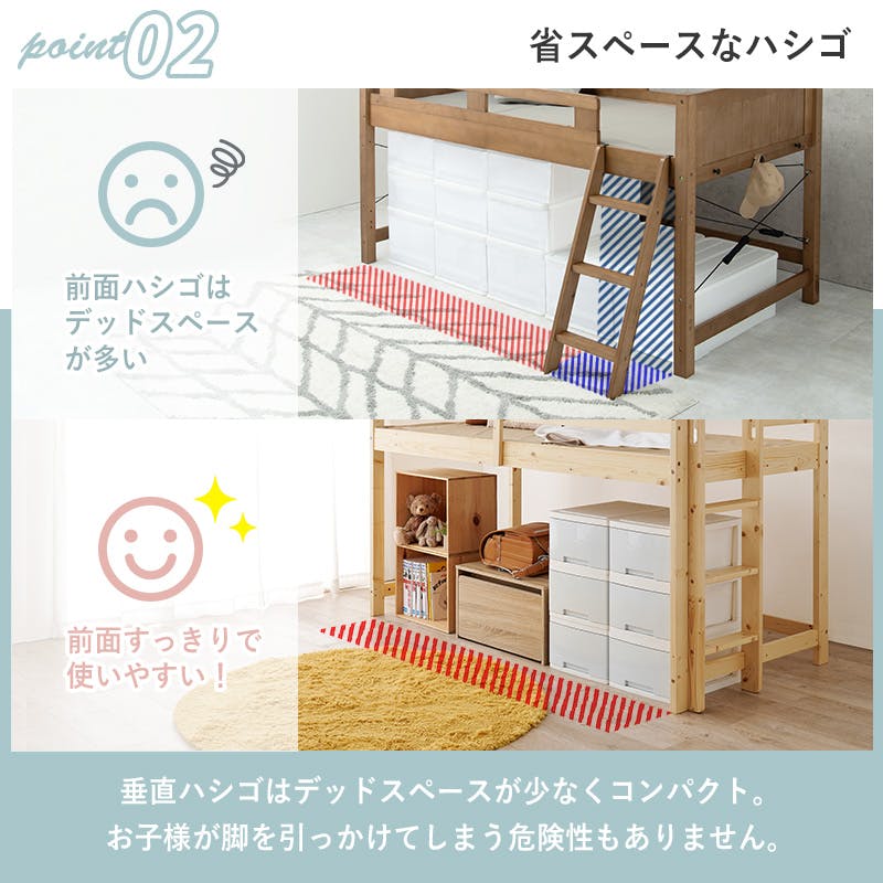 九州～関東送料無料】階段ロフトベッドホワイトウォッシュ