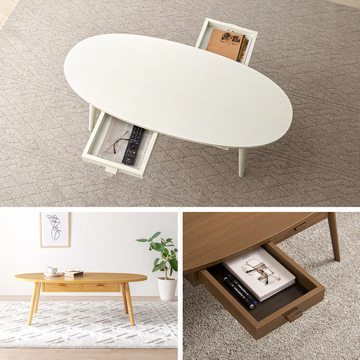 萩原スリーアイ HAGIHARA テーブル MT-6381WS ホワイトウォッシュ 110×48cm 引出し2杯付き 3000003196 テーブル センターテーブル・ローテーブル 4934257322621【別送品】