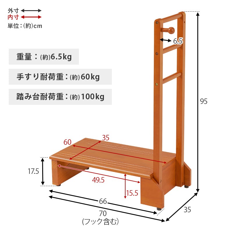 萩原スリーアイ HAGIHARA 手すり付き玄関踏み台(片側手すり) VH