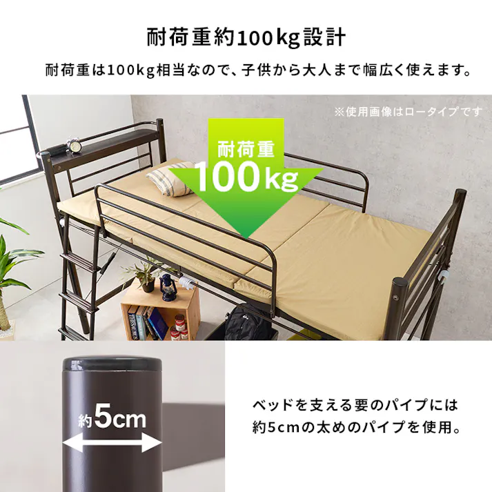 カーテンを取り付けられるロフトベッド KH-3691DBR ダークブラウン インテリア 寝具 家具 収納 ベッド ベッドフレーム 3000002720【別送品】