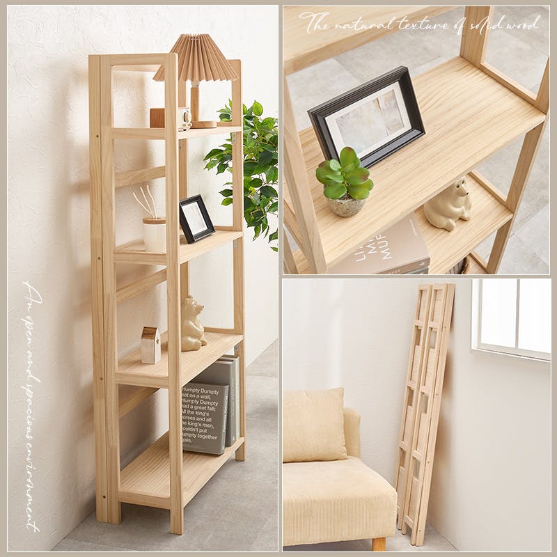 本棚（木製3段折りたたみ可能） 折りたたみラック MCC-6466NA ナチュラル インテリア 家具 収納 収納