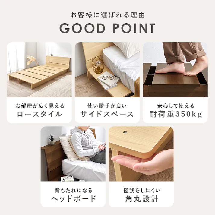 マットレス付シングルベッド WB-7901SNA3302 ナチュラル インテリア 寝具 家具 収納 ベッド フレーム マットレスセット 3000004262【別送品】