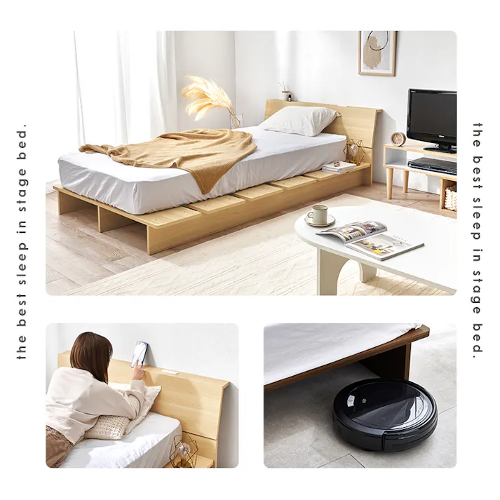 マットレス付シングルベッド WB-7901SNA3302 ナチュラル インテリア 寝具 家具 収納 ベッド フレーム マットレスセット 3000004262【別送品】