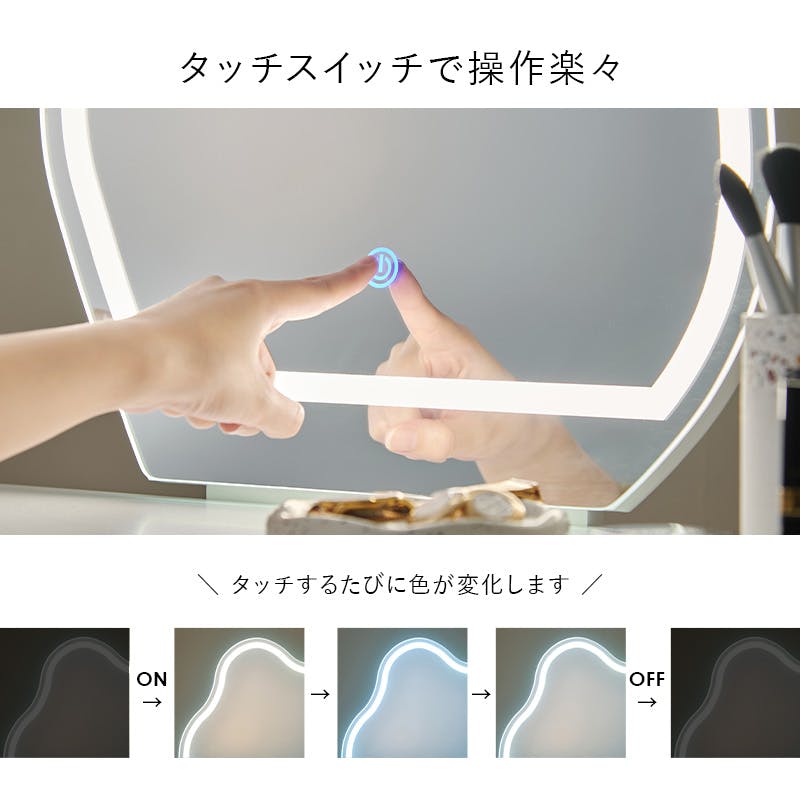 ドレッサー　ホワイト ドレッサー 70×40×130cm 一面鏡タイプ 本体・椅子セット ホワイト色