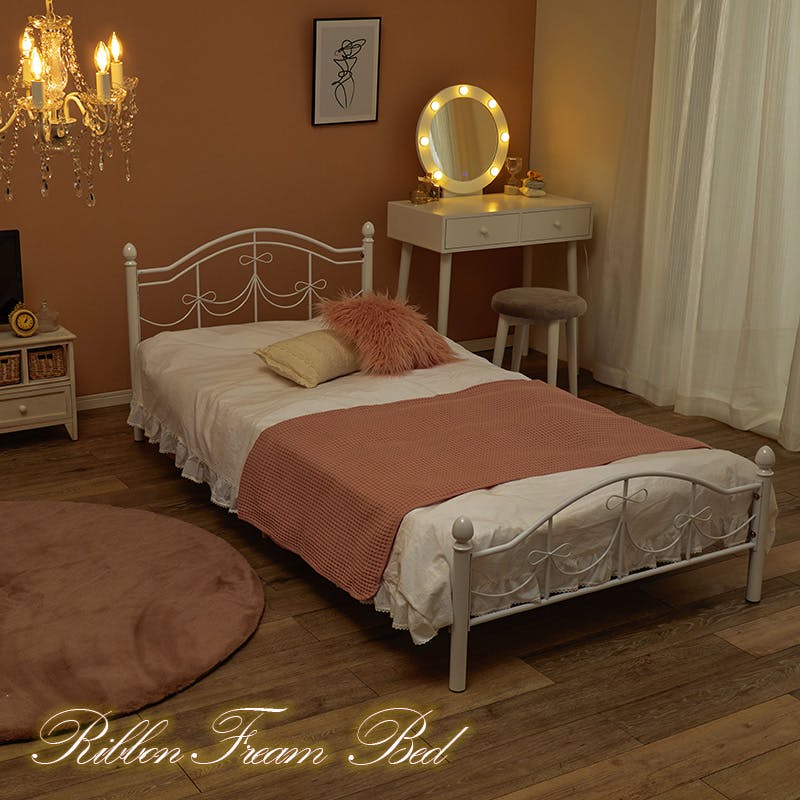 【直接引き渡し】シングルベッド　マットレス付き マットレス付シングルベッド KH-3099S-WH3301 ホワイト インテリア