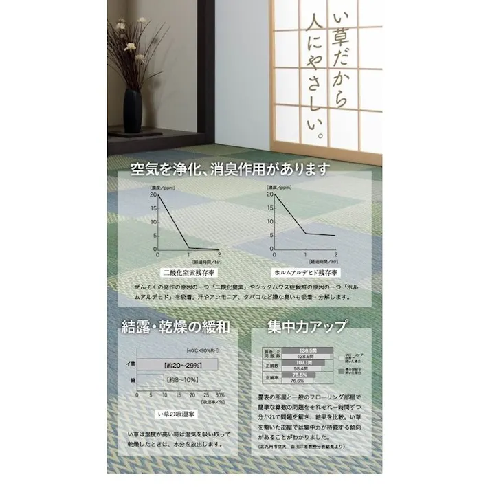 い草花ござ ラグ カーペット ピーア 団地間4.5畳 BL 255X255 大判 滑り止め 洗える国産【別送品】