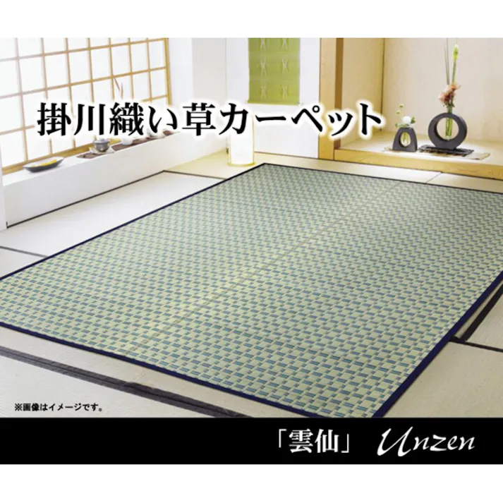 い草花ござ ラグ カーペット 雲仙 江戸間8畳 BL 348X352【別送品】