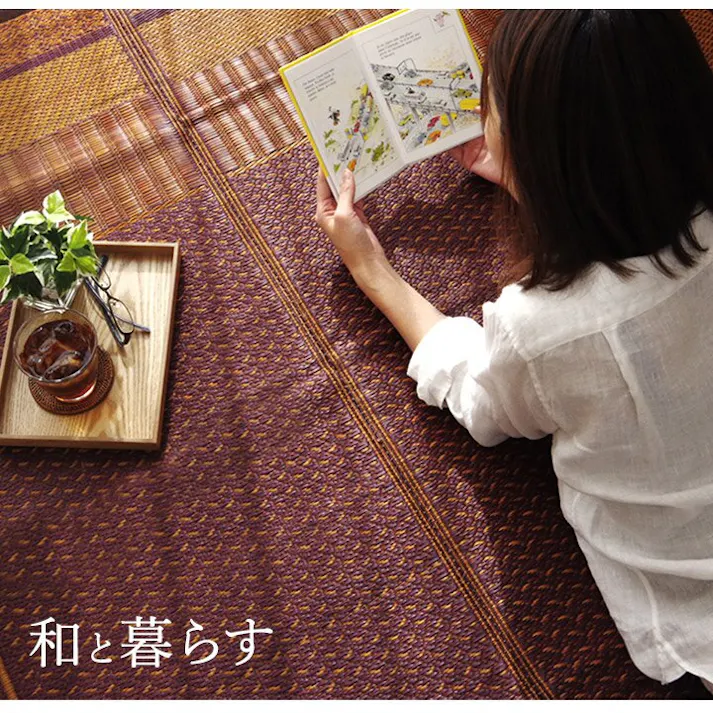 国産い草花ござ ラグ カーペット ランクス 江戸間2畳 NV 174X174 モダン リビング 夏用涼しい【別送品】
