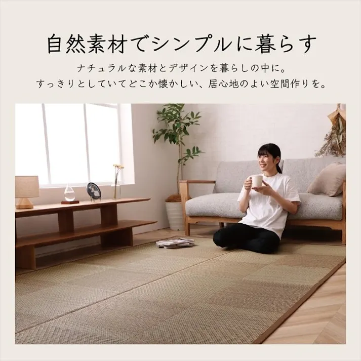 国産い草花ござ 裏張り ラグ カーペット DXノア 江戸間4.5畳 BR 261X261 市松柄 モダン 和風ナチュラル【別送品】
