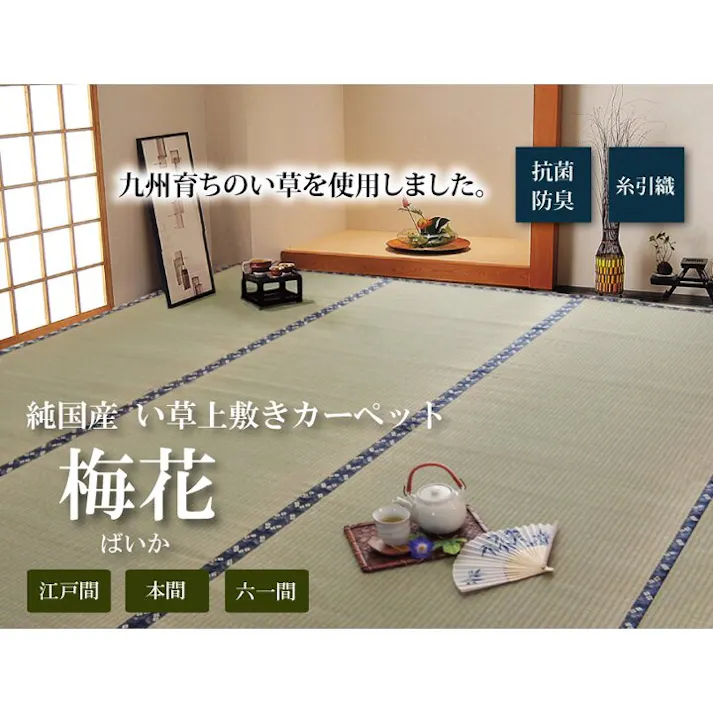 国産い草上敷 カーペット 梅花 六一8畳 370X370【別送品】