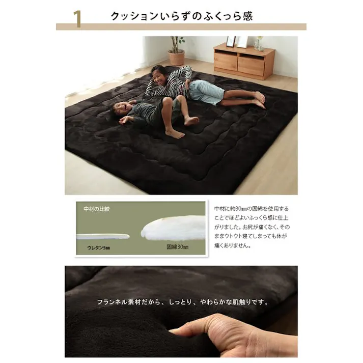 大判ドーク ラグ こたつ敷き布団 正方形 幅広ラグ ブラウン 約220×220cm 防音対策 4550317013744【別送品】