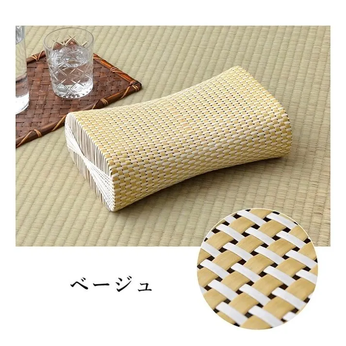 カラフル 枕 まくら PPまくら PP枕 籐枕風 ピロー 通気性 蒸れない ポリプロピレン 軽い 丈夫 手編み 約30×20cm ベージュ 睡眠改善 快眠グッズ ひんやり枕 お昼寝リビング 臭い対策【別送品】