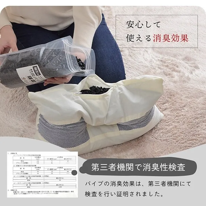 竹炭 補充用パイプ パイプ やわらかめ 消臭 通気性 日本製 150g 洗える(手洗い)【別送品】