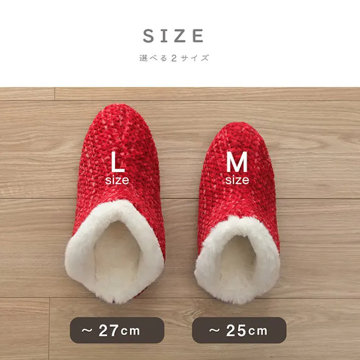 ノート ルームシューズ スリッパ レディース レッド Mサイズ 約25cmまで 甲高 履きやすい 室内 もこもこ あったか 秋冬 冷え性 かわいい トレンド ギフト プレゼント【別送品】