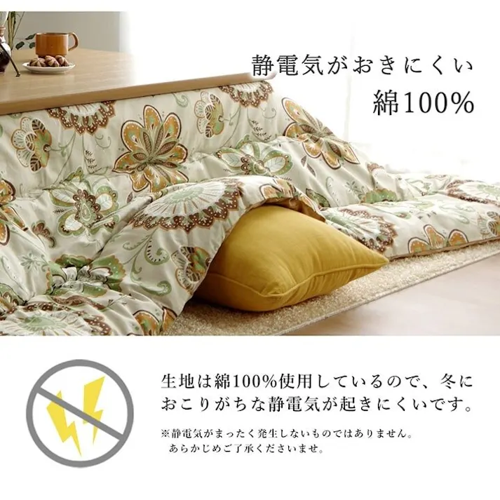 フラワー こたつ布団 長方形大 国産 花柄 掛け単品 ブラウン 約205×385cm 節電アイテム 省エネ対策 暖房節約 4550317080166【別送品】