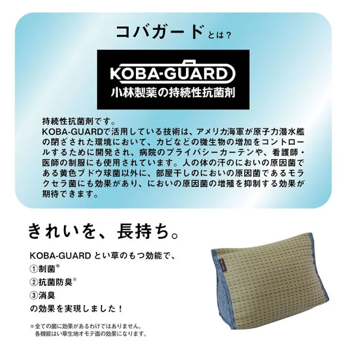 クリア クッション くつろぎ い草 抗菌防臭 シンプル 小林製薬コバガード使用 約40×30×20cm ブルー リビングインテリア 快適アイテム おしゃれ雑貨【別送品】