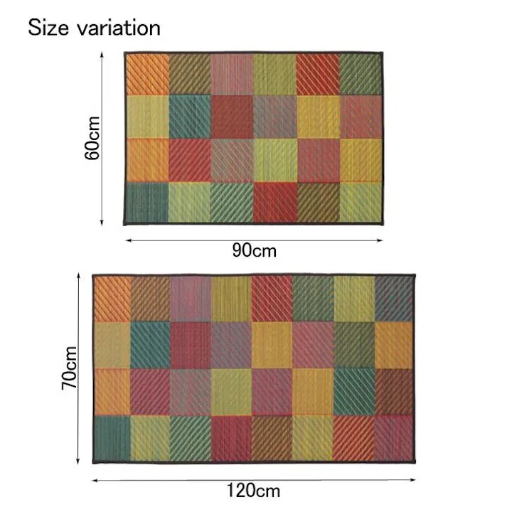 カラフルブロック 玄関 マット 室内 トレンド スタイリッシュ 日本製 国産 い草 自然素材 カラフル カジュアル グリーン 約70×120cm【別送品】
