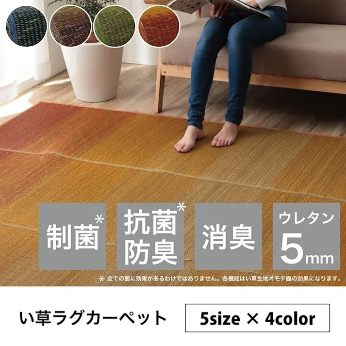 クリア ラグ マット 小林製薬 持続性抗菌剤 KOBA-GUARD 制菌 抗菌防臭 滑り止め ウレタン 不織布 夏 い草 グラデーション グリーン 約60×180cm 防音対策【別送品】