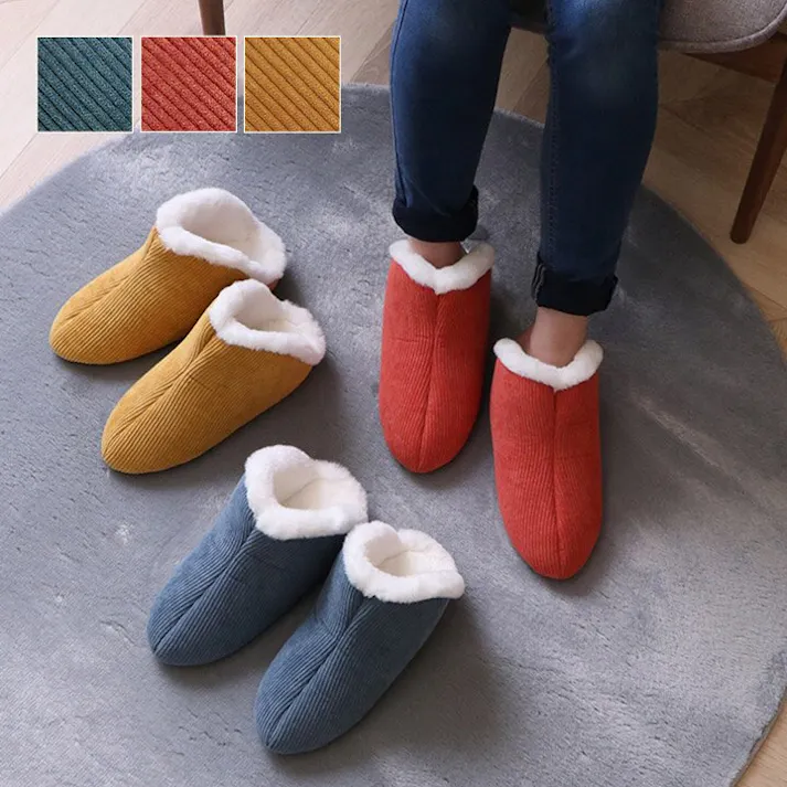 コーディ ルームシューズ スリッパ 兼用 Mサイズ 約22~24cm 甲高 履きやすい 室内 もこもこ あったか 冬 冷え性 トレンド コーデュロイ調 ギフト プレゼント レッド【別送品】