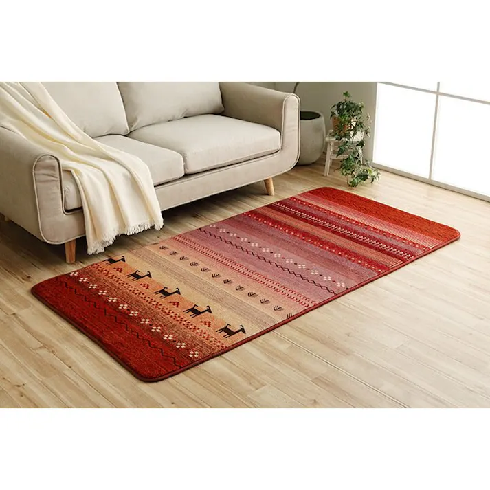 ラディ ラグ 正方形 洗える ギャベ 防音 グリーン 約90×185cm ホットカーペット対応 防音対策【別送品】