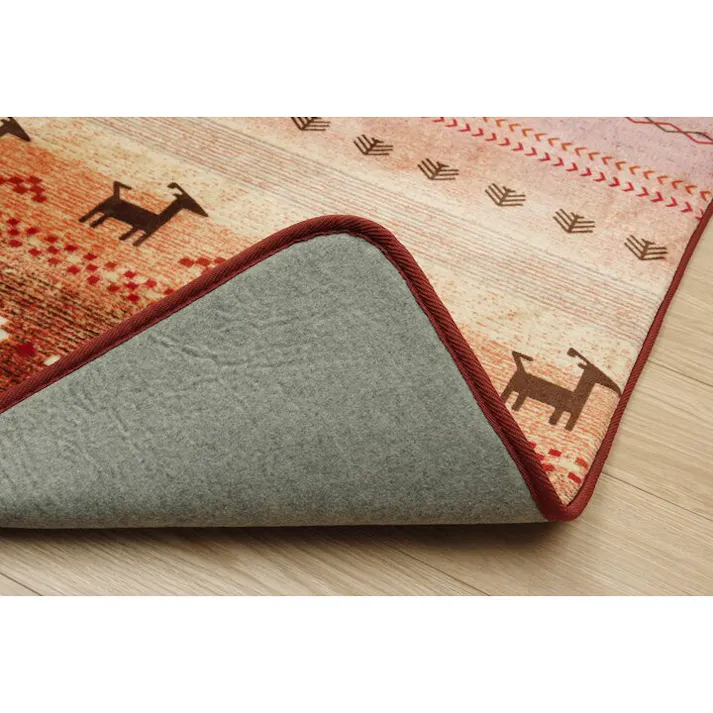 ラディ ラグ 正方形 洗える ギャベ 防音 グリーン 約90×185cm ホットカーペット対応 防音対策【別送品】