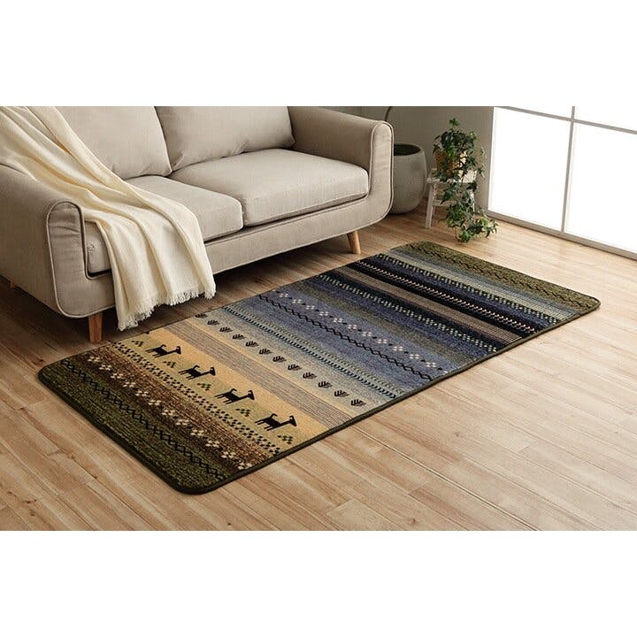 ラディ ラグ 正方形 洗える ギャベ 防音 グリーン 約90×185cm ホット