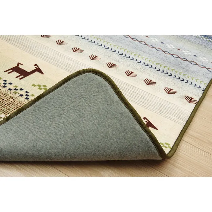 ラディ ラグ 正方形 洗える ギャベ 防音 グリーン 約90×185cm ホットカーペット対応 防音対策【別送品】