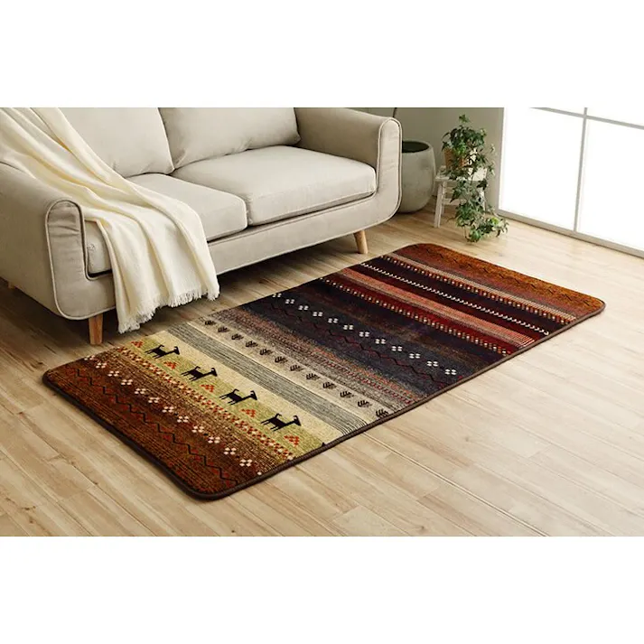 ラディ ラグ 正方形 洗える ギャベ 防音 グリーン 約90×185cm ホットカーペット対応 防音対策【別送品】