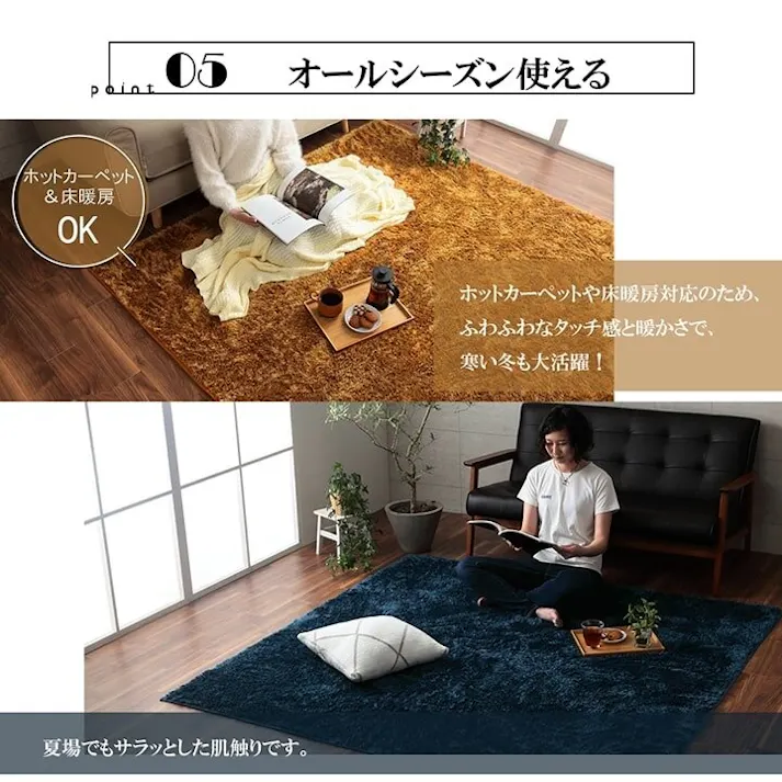 ルフォン ラグ 長方形 シャギー 長毛 コンパクト 滑りにくい加工 制菌加工 洗える オールシーズン ブラウン 約3畳 約200×250cm 床暖房 ホットカーペット対応 防音対策 シャギーラグ 床暖房対応 軽量【別送品】