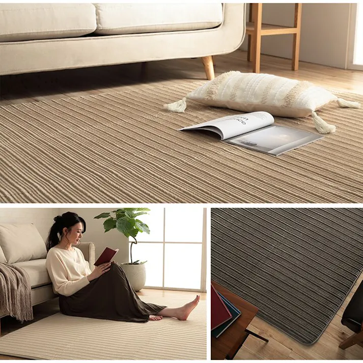 レミール ラグ 正方形 ボリューム なめらか 低反発 オールシーズン 滑りにくい加工 シンプル グリーン 約2畳 約185×185cm ホットカーペット 床暖房対応 防音対策【別送品】