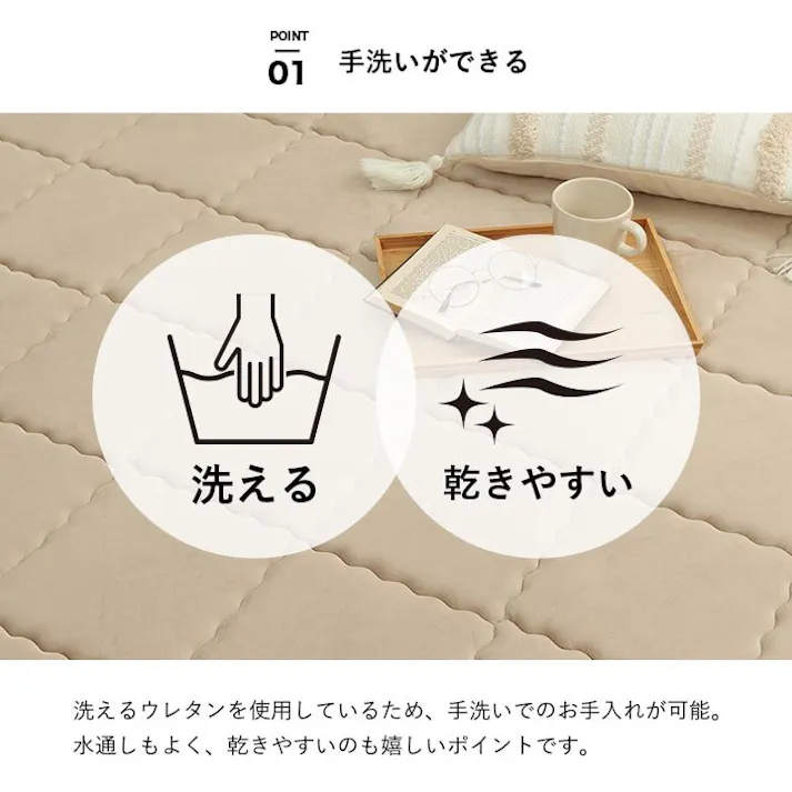 グランドライト ラグ 滑りにくい 防音 ボリューム 厚い 洗える 手洗い 乾きやすい もっちり 無地 グリーン 約185×240cm 約3畳 床暖房 ホットカーペット対応 こたつ敷布団【別送品】