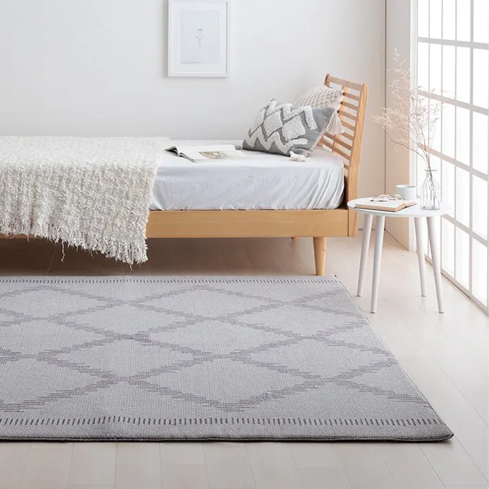 ミエル ラグ カーペット ベニワレン柄 シンプル 撥水 手洗い ボリュームラグ ホットカーペット対応 床暖房対応 アイボリー 約200×250cm 防音対策【別送品】