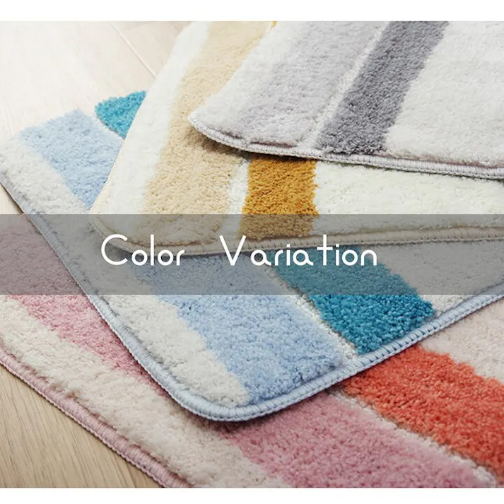 ふわっとストライプ バスマット 吸水性抜群 ふんわり トレンド スタイリッシュ 約45×60cm ブルー【別送品】