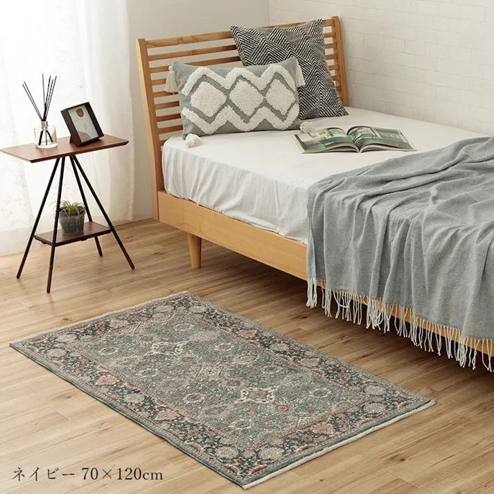 アルスラーン 玄関 マット トルコ製 ウィルトン 織り 繊細 立体感 超高目付 肌触り柔らか 抗菌防臭 消臭 丈夫 へたりにくい ソファー前用 ベッドサイド用 約60×95cm ネイビー【別送品】