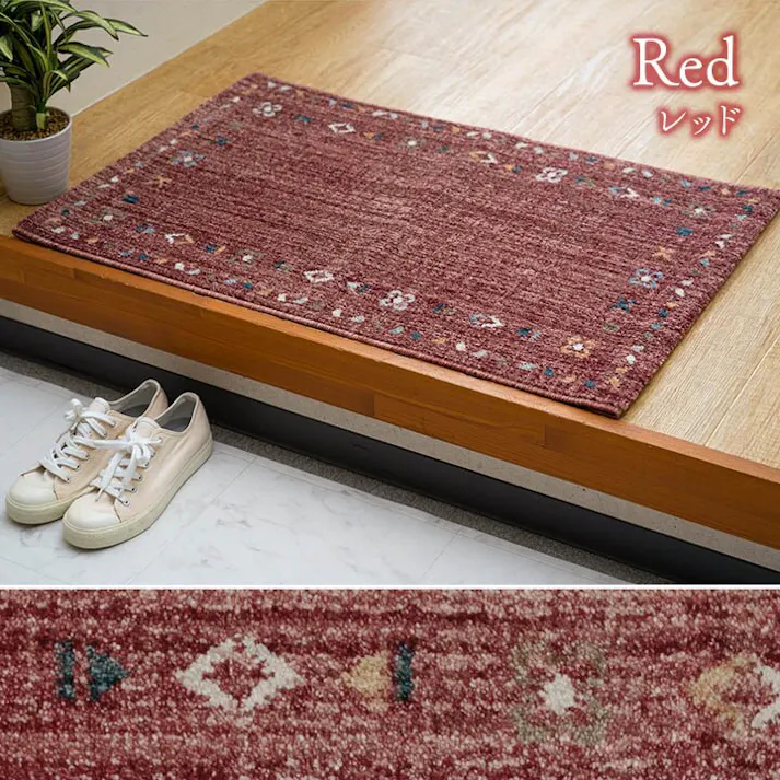 マイア 玄関 マット トルコ製 ウィルトン 織り 民族柄 エスニック シンプル 抗菌防臭 消臭 丈夫 へたりにくい 1年中 ソファー前用 ベッドサイド用 約70×120cm ナチュラル【別送品】