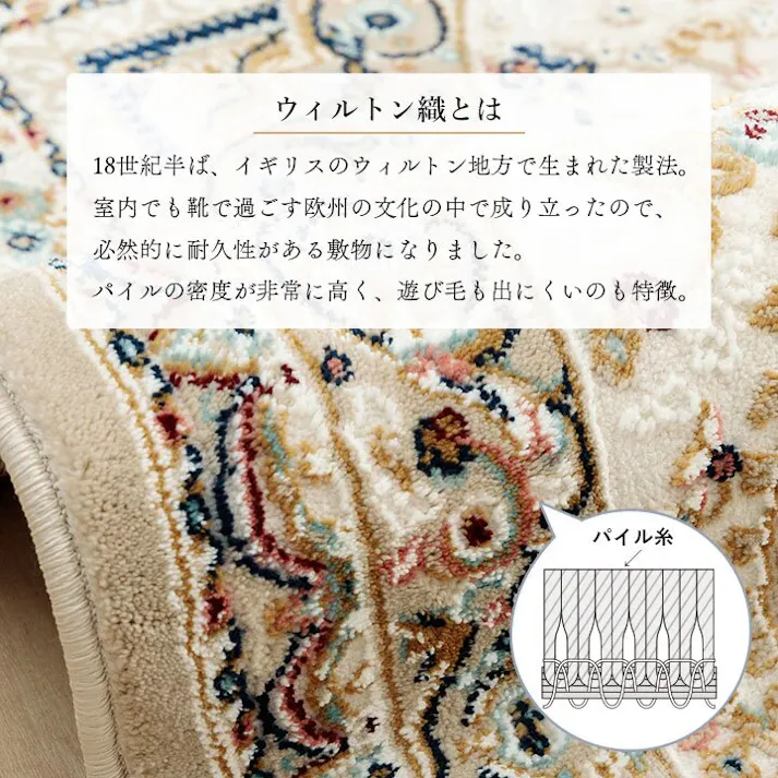 ロザリオ 玄関 マット トルコ製 ウィルトン 織り 上品 ヒートセット加工 立体感 高目付 肌触り柔らか 抗菌防臭 消臭 丈夫 ソファー前用 ベッドサイド用 約50×80cm ブルー【別送品】