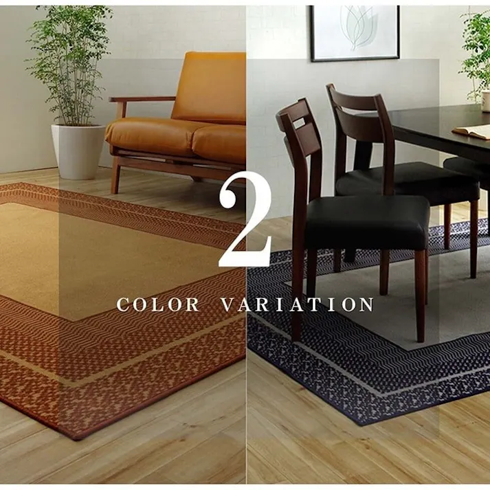 カントネ ダイニングラグ 撥水 長方形 シンプル キズ防止 ネイビー 約220×260cm 防音対策【別送品】