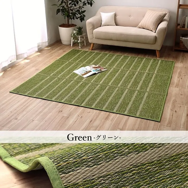 シルフ ラグ 長方形 い草 自然素材 シンプル ボーダー 裏面すべり止め付き 滑りにくい 抗菌防臭 ブルー 約6畳 約240×320cm 防音対策【別送品】