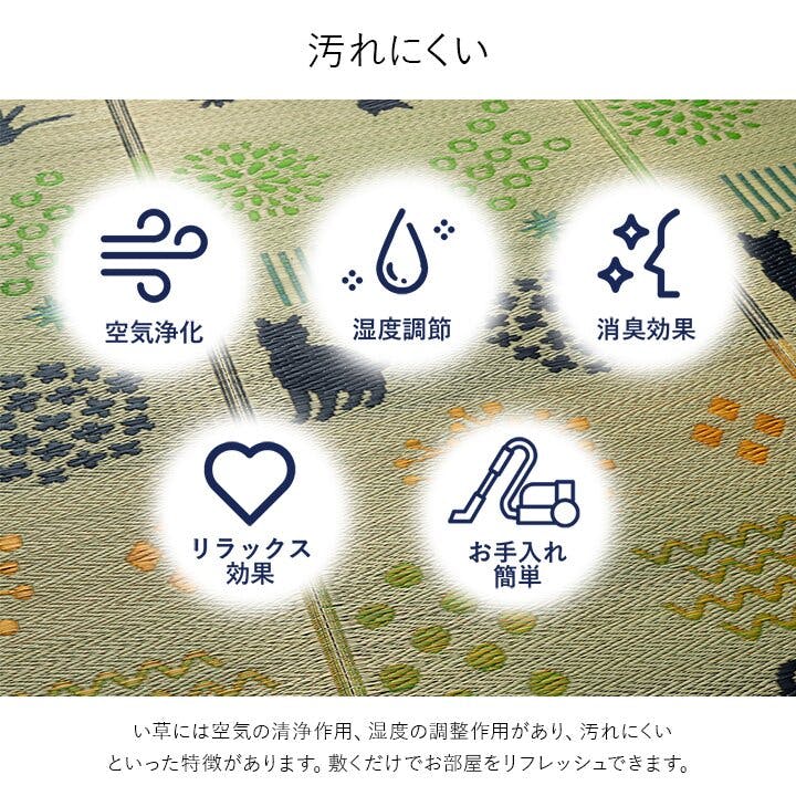 はなねこ い草ラグ 猫柄 花柄 猫 インテリア 節電 夏用 涼しい