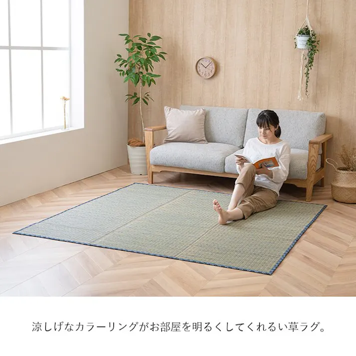 NCXリープ い草 畳 自然素材 カーペット ラグ インテリア 夏用 節電 無地 涼しい チェック柄 シンプル トレンド 滑り止め クッション性 ベージュ 約180×240cm 防音対策【別送品】