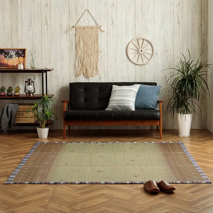 リンク い草ラグ カーペット夏用 自然素材 節電 快適 インテリア ギャベル柄 シンプル トレンド おすすめ 湿度調節 消臭効果 お手入れ簡単 ブラウン 約120×180cm 防音対策【別送品】