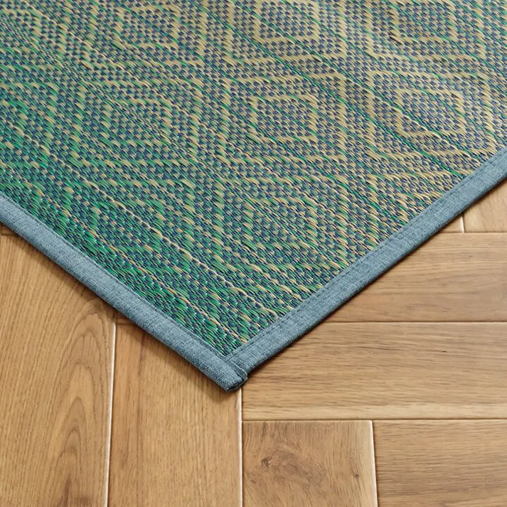 ナセル い草ラグ ダイヤ柄 インテリア 節電 夏用 涼しい トレンド スタイリッシュ おすすめ 湿度調節 消臭効果 お手入れ簡単 グリーン 約180×180cm 防音対策【別送品】