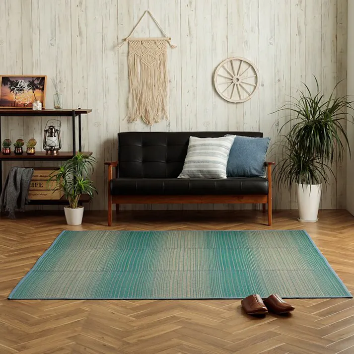 ナセル い草ラグ ダイヤ柄 インテリア 節電 夏用 涼しい トレンド スタイリッシュ おすすめ 湿度調節 消臭効果 お手入れ簡単 グリーン 約180×180cm 防音対策【別送品】