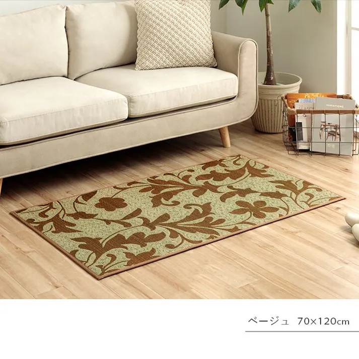 ネム おすすめ 花柄 高級感 玄関マット 室内 トレンド スタイリッシュ 玄関 マット い草ラグ 日本製 抗菌防臭 国産 滑り止めいぐさ ベージュ 約60×90cm ウィルトン織り 汚れにくい トルコ製【別送品】