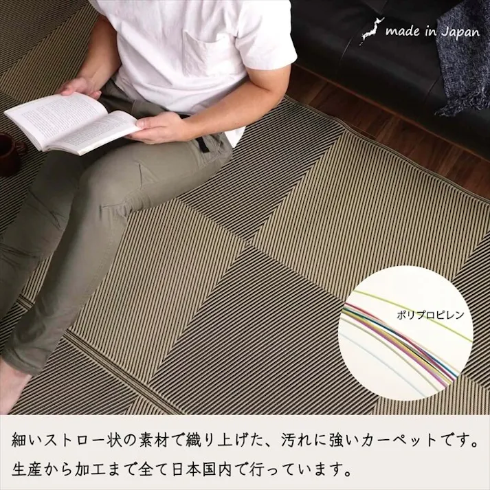 ラフテル 洗える ござ 日本製 国産 カーペット 丈夫 除菌スプレー対応 敷詰 ラグ ナチュラルスタイル アウトドア レジャー ペット ブラック 江戸間3畳(約174×261cm) 防音対策【別送品】