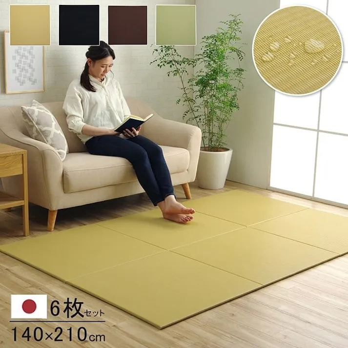 トリム 日本製 水拭きできる ポリプロピレン 置き畳 ユニット畳 シンプル ブラック 約70×70cm 6P (同色6枚組) 防音対策【別送品】