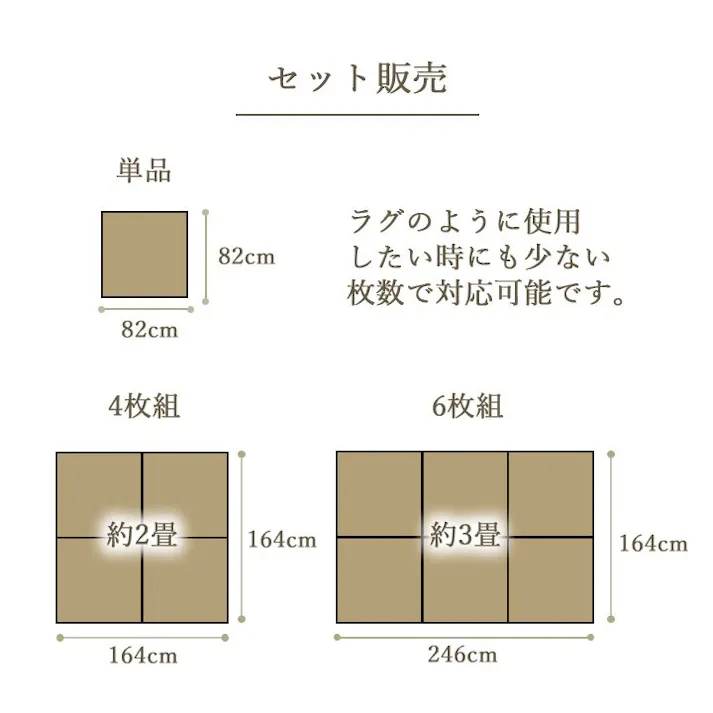 ラッカル 国産 い草 日本製 置き畳 ユニット畳 簡単 和室 ナチュラル 約82×82×1.5cm 6P 6枚組 グリーン 防音対策【別送品】