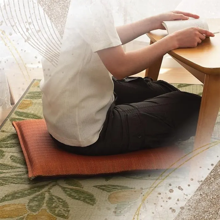 大紬 座布団 い草座布団 日本製 抗菌防臭 消臭 湿度調整 蒸れにくい 涼しい モダン 無地 オレンジ 2枚組 55×55cm リビングインテリア 快適アイテム 和モダンインテリア【別送品】