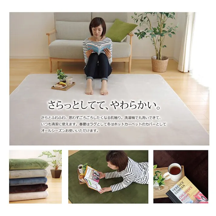 ピオニー ラグ カーペット 2畳 洗える 抗菌 防臭 無地 ブラウン 約185×185cm (ホットカーペット対応) 防音対策【別送品】